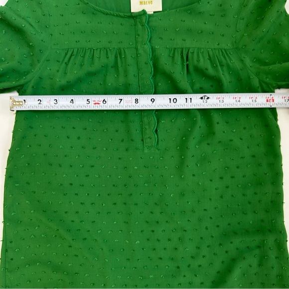 Anthropologie Maeve Scallop Edge Swiss Dot Blouse Green 2 Rayon 3/4 Sleeve - Picture 9 of 10